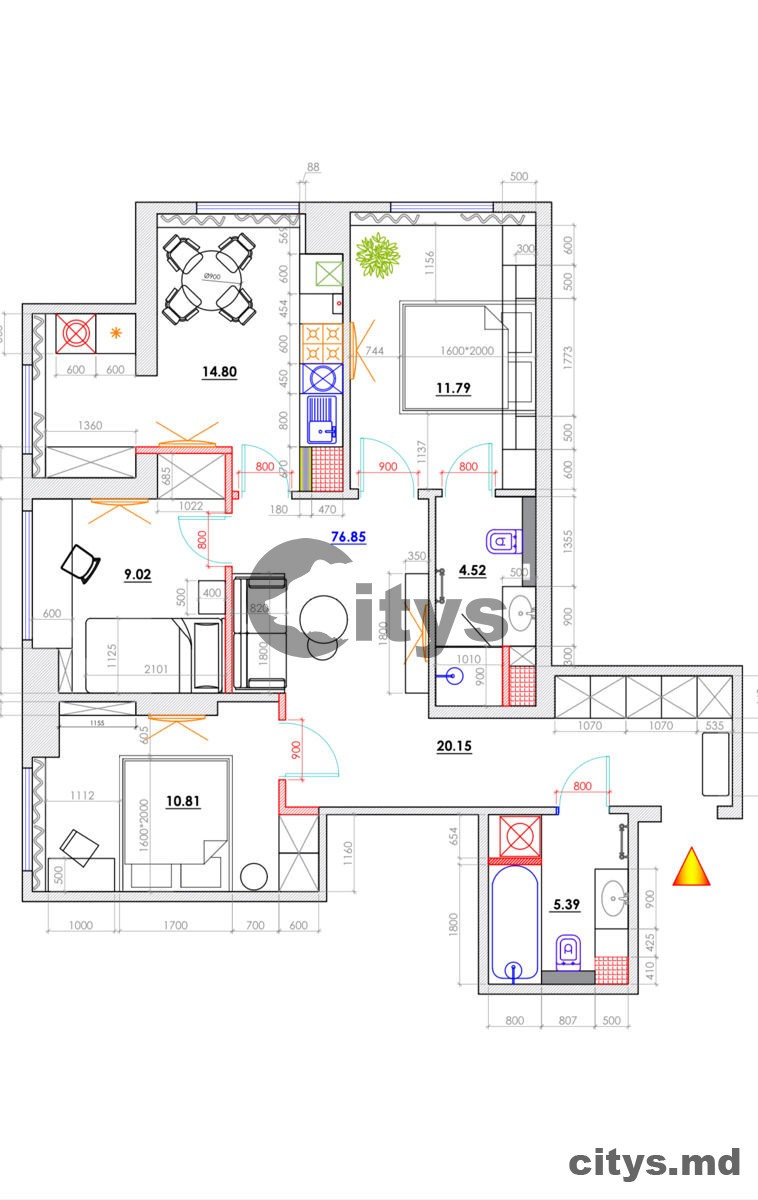 Chirie-Apartament cu 3 camere, 76m², Dumbrava, Centru, str. Durlești photo 5