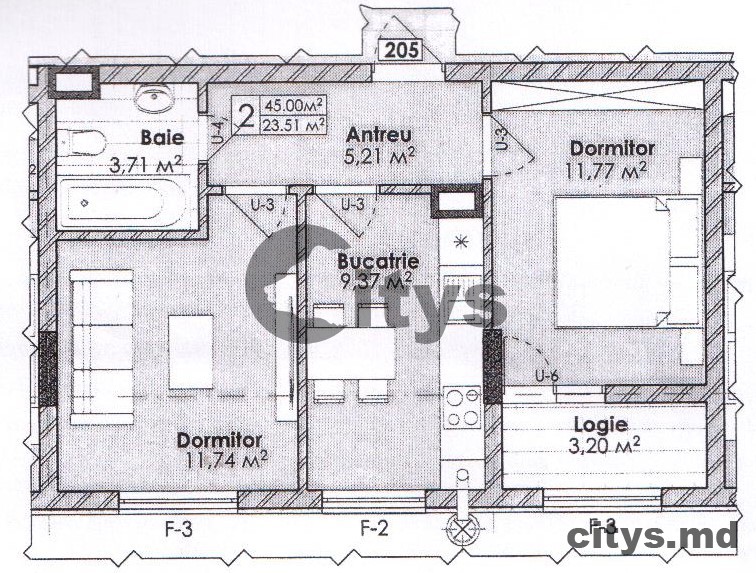 Apartament cu 2 camere, 45m², Soarelui 87 5704 photo 3