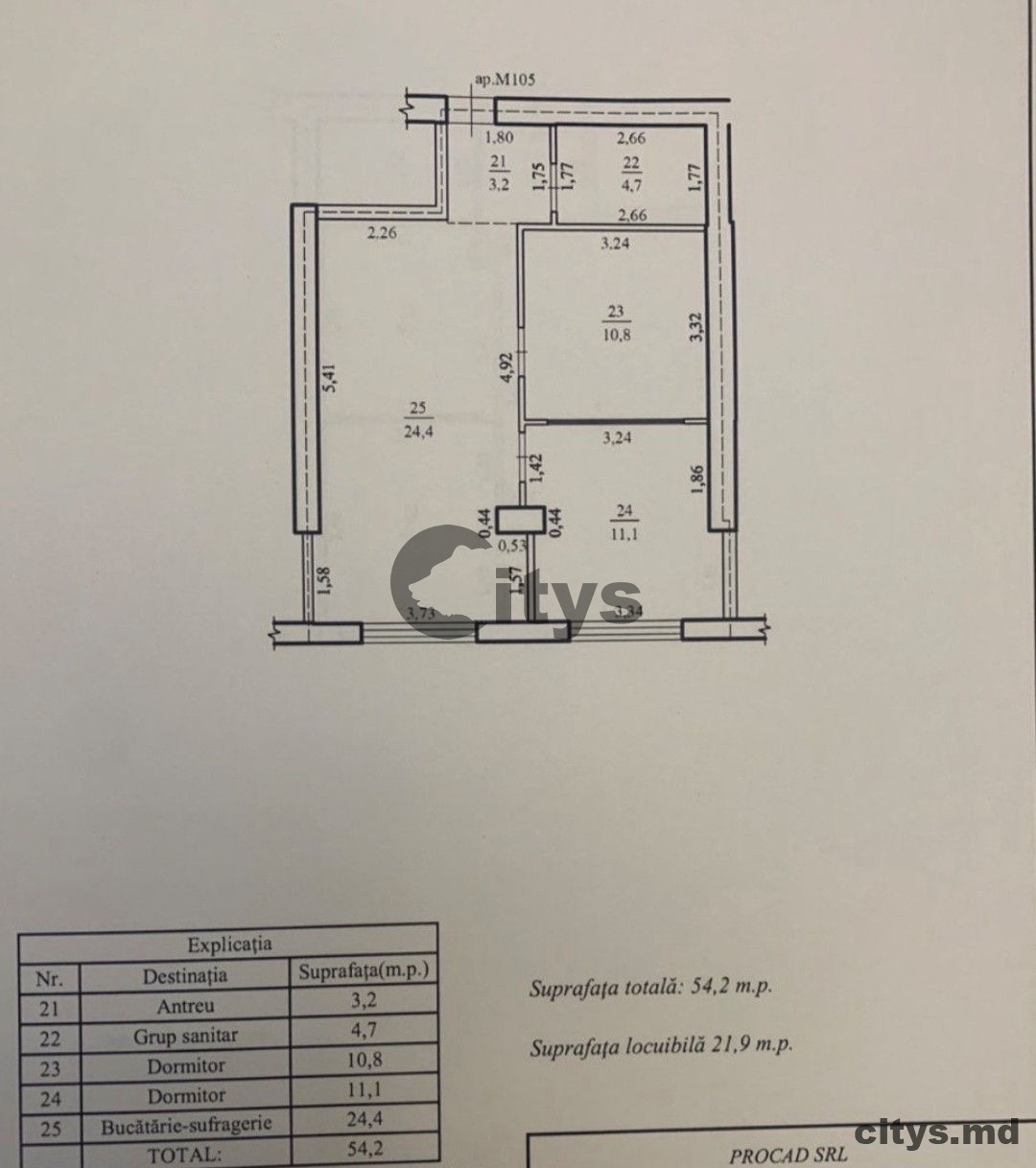 Apartament cu 2 camere, 54m², Chișinău, Durlești, str. la Tudor Vladimirescu photo 8