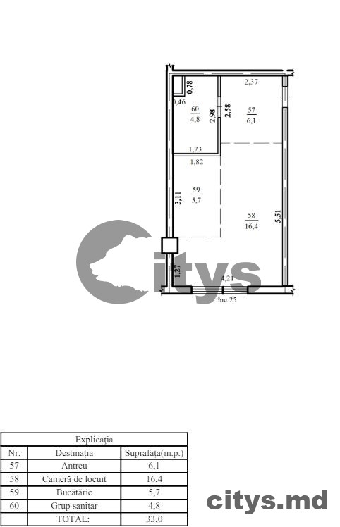 Apartament cu 1 cameră, 53m², Chișinău, Botanica, str. Burebista photo 3