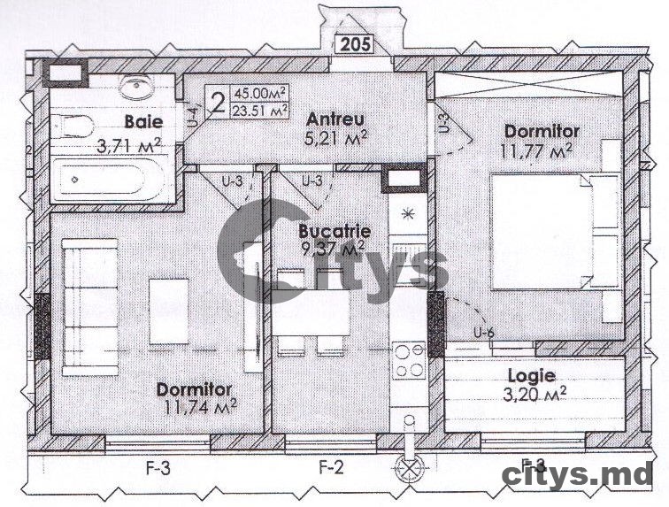 Apartament cu 2 camere, 45m², Codru, Periferie, str. Soarelui photo 2