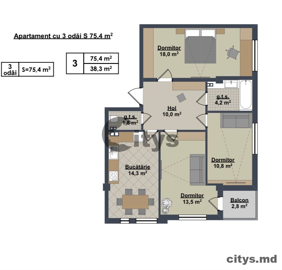 Apartament cu 2 camere, 57m², Ialoveni, Centru, str. Moldova photo 11