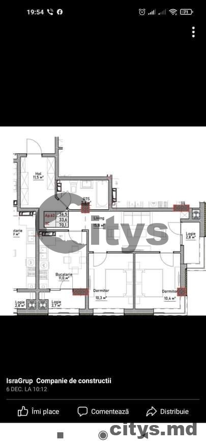 Apartament cu 2 camere, 70m², Chișinău, Durlești, str. Cartuşa photo 1