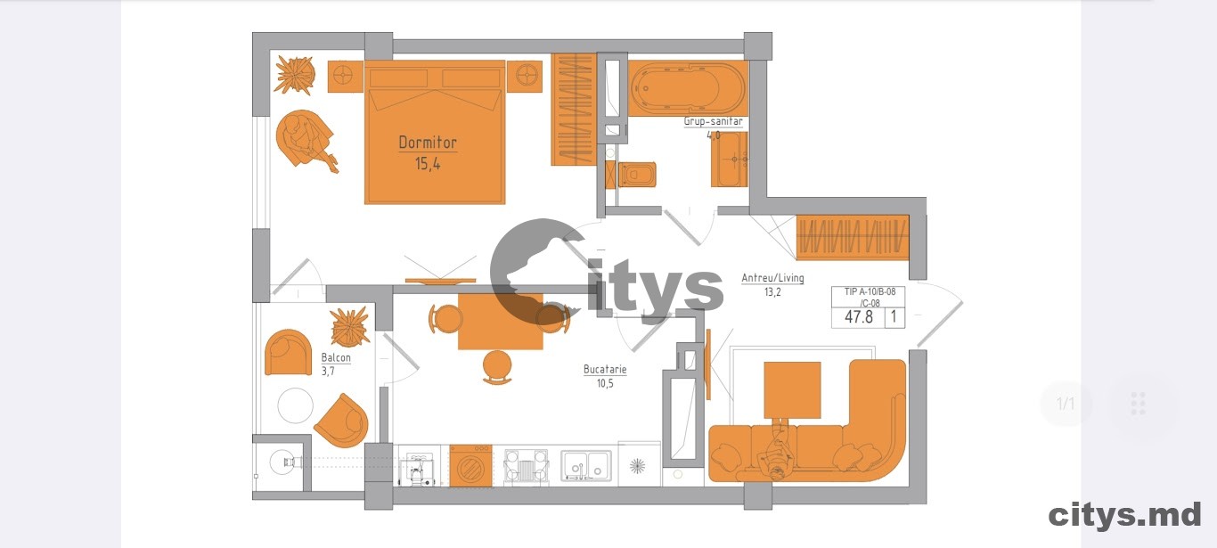 Apartament cu 1 cameră, 45m², Soseaua Hincesti photo 14