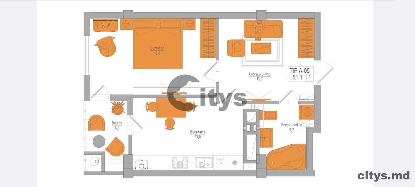 Apartament cu 1 cameră, 45m², Soseaua Hincesti photo 13