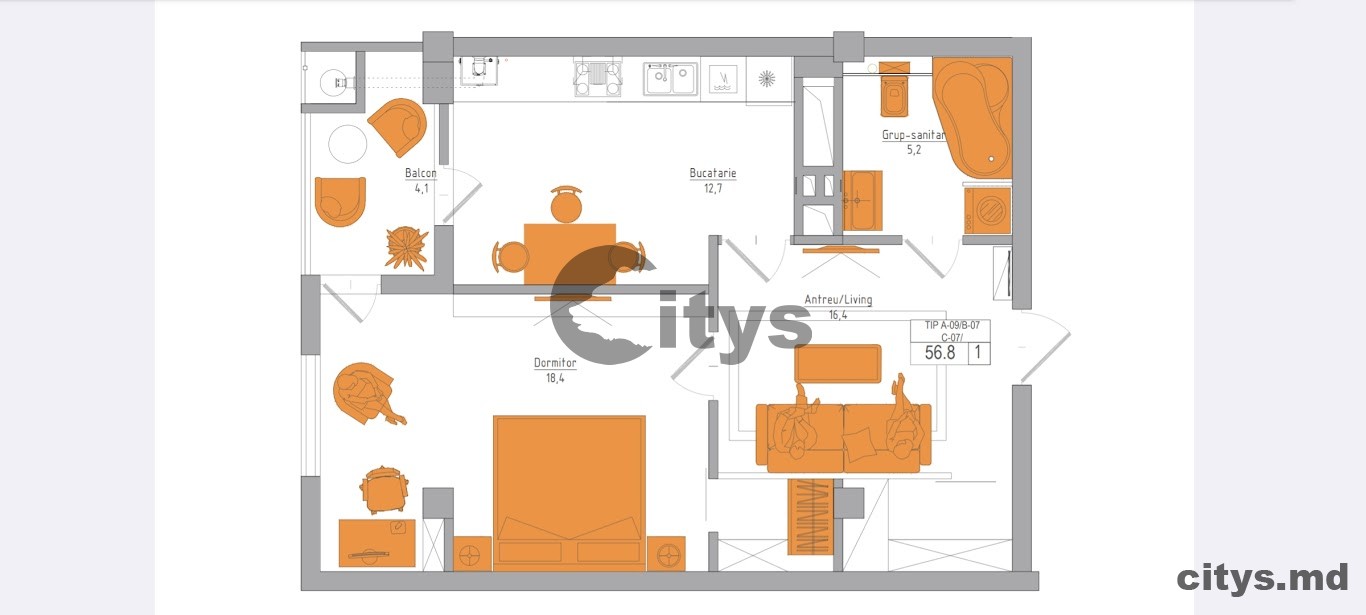Apartament cu 1 cameră, 45m², Soseaua Hincesti photo 11