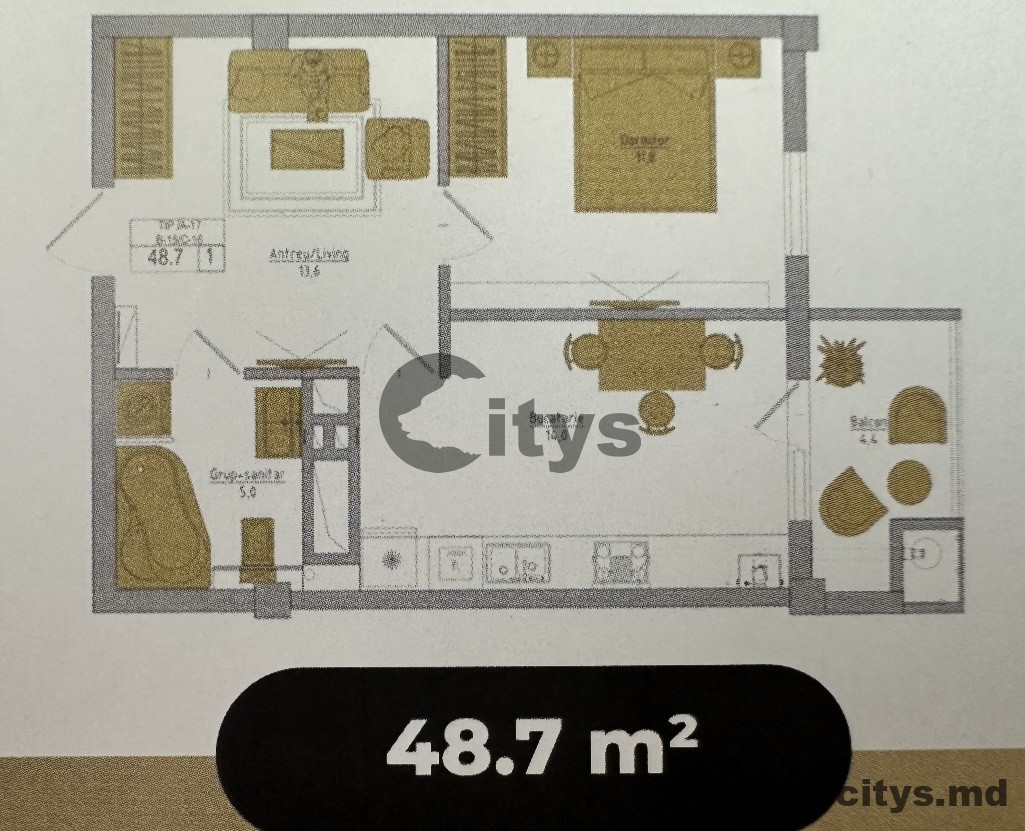 1 комнатная квартира, 46м², Șoseaua Hîncești photo 11