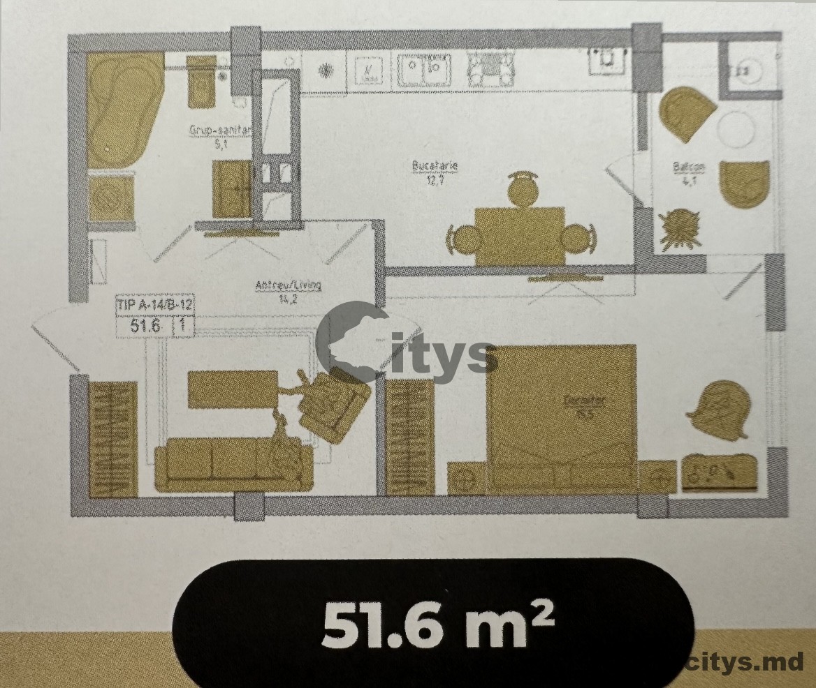1 комнатная квартира, 46м², Șoseaua Hîncești photo 9