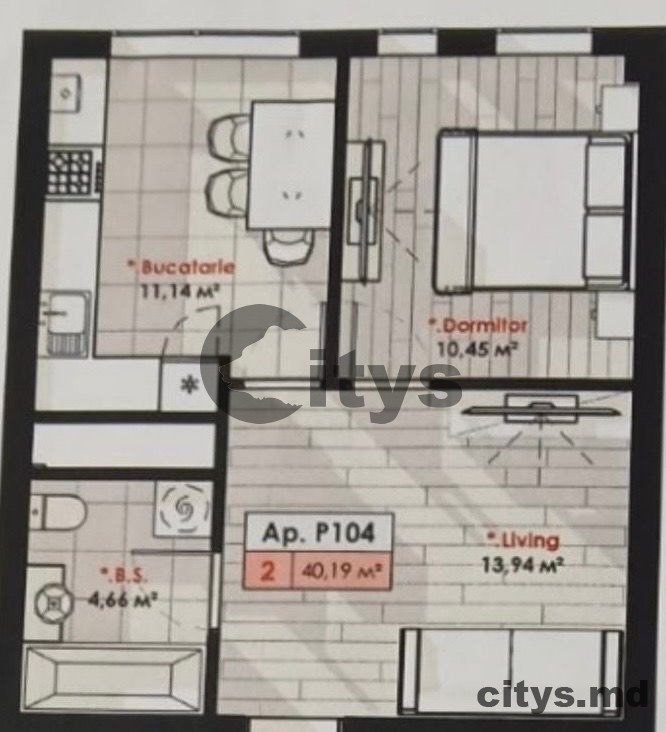 Apartament cu 1 cameră, 40m², Calea Mosilor photo 3 - citys.md Apartament cu 1 cameră, 40m², Calea Mosilor photo 2