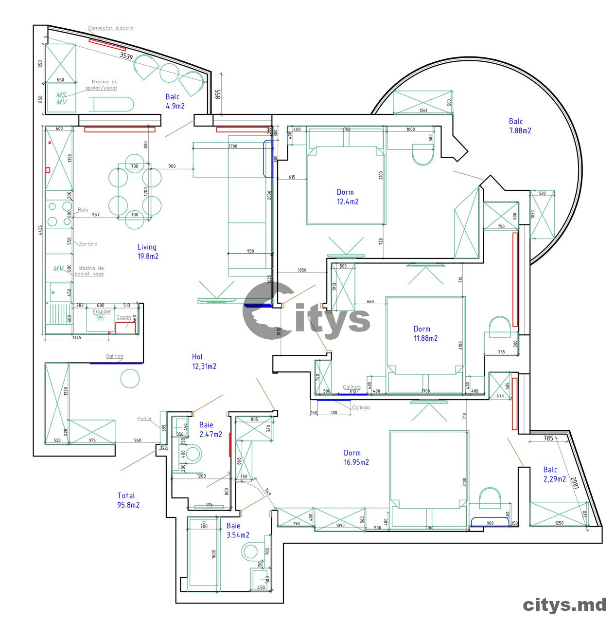 Apartament cu 3 camere, Ciocana 96m², str. Ion Dumeniuc photo 10 - citys.md Apartament cu 3 camere, Ciocana 96m², str. Ion Dumeniuc photo 9