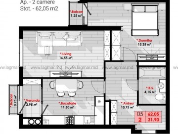 2-х комнатная квартира, 60м², Cornesti 7348 photo
